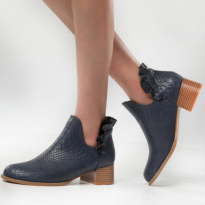 Women's Leather Chunky Heel Boots