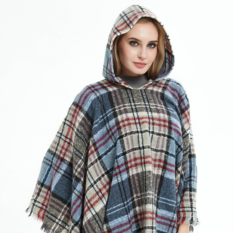 Plaid Winter Warm Pashmina Poncho For Women