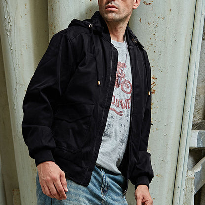 Men's Lined Plush Hooded Leather Jacket