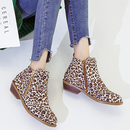 Women's Casual Leopard Print Flat Boots
