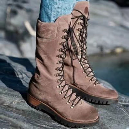 Women's Leather Lace-Up Casual Tall Boots