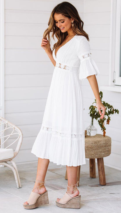 Women's White Boho Dress