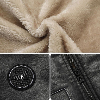 Men's Leather Lapel Plush Pocket Jacket