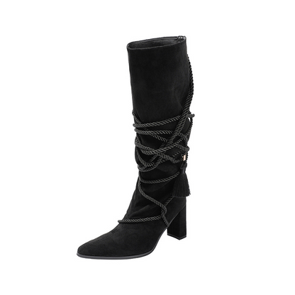 Western Style Lace Up High Heel Boots For Women