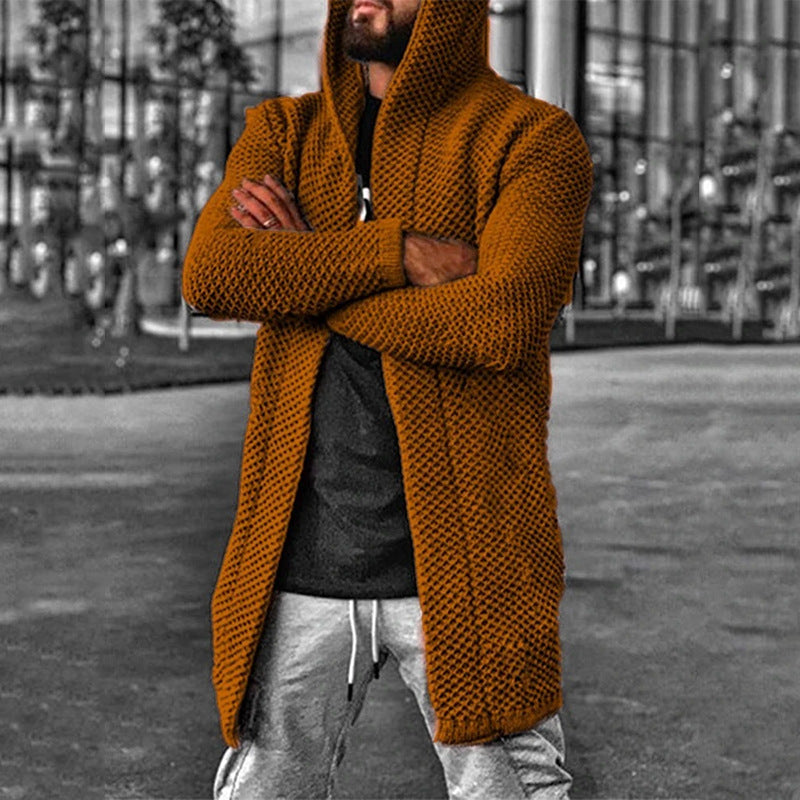Men's Solid Cardigan Hooded Sweater