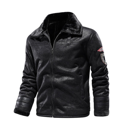 Men's Leather Plush Lapel Jacket