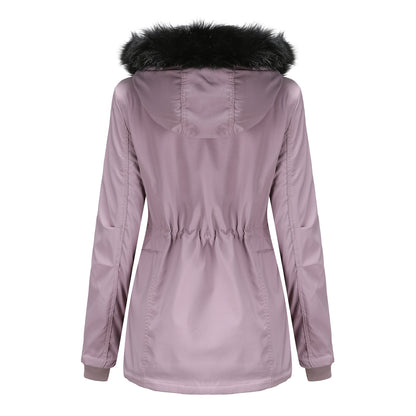Woman's Detachable Hood Fur Collar Plus Fleece Jacket