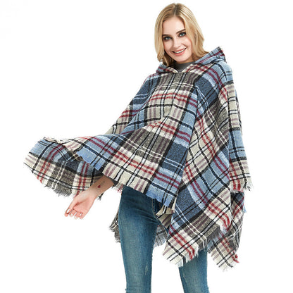 Plaid Winter Warm Pashmina Poncho For Women