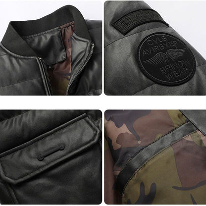Men's PU Leather Stand Collar Winter Jacket