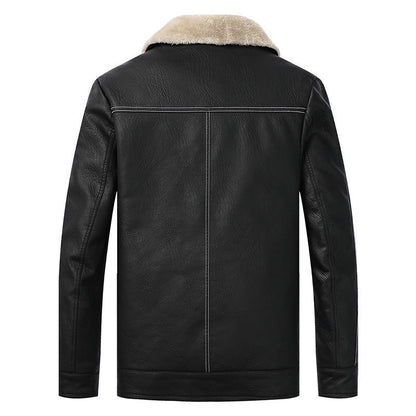 Men's Leather Lapel Plush Pocket Jacket