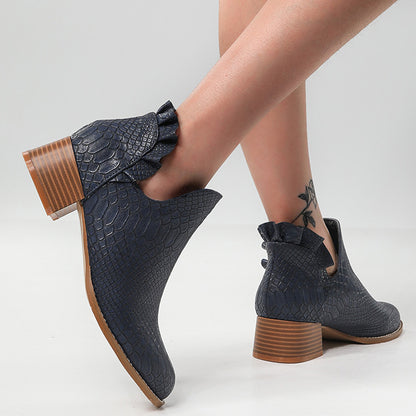 Women's Leather Chunky Heel Boots