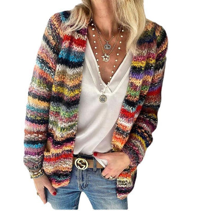 Plus size Long Sleeve Casual Striped Outerwear