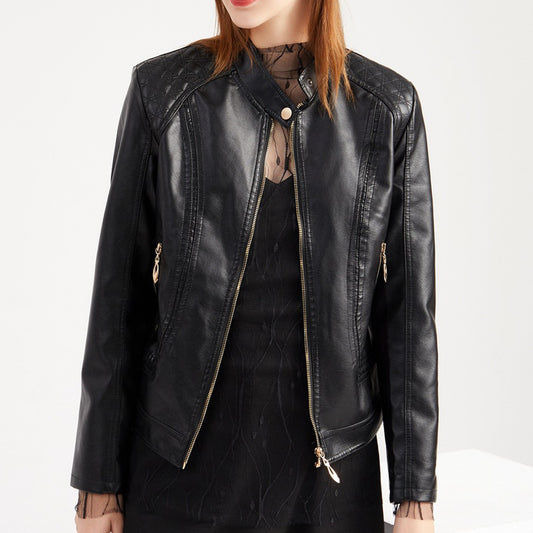 Leather Slim Collar Jacket For Women