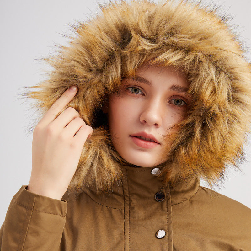 Hooded Plush Winter Fur Collar Jacket For Women