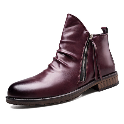Men's Leather Zip Casual Short Boots