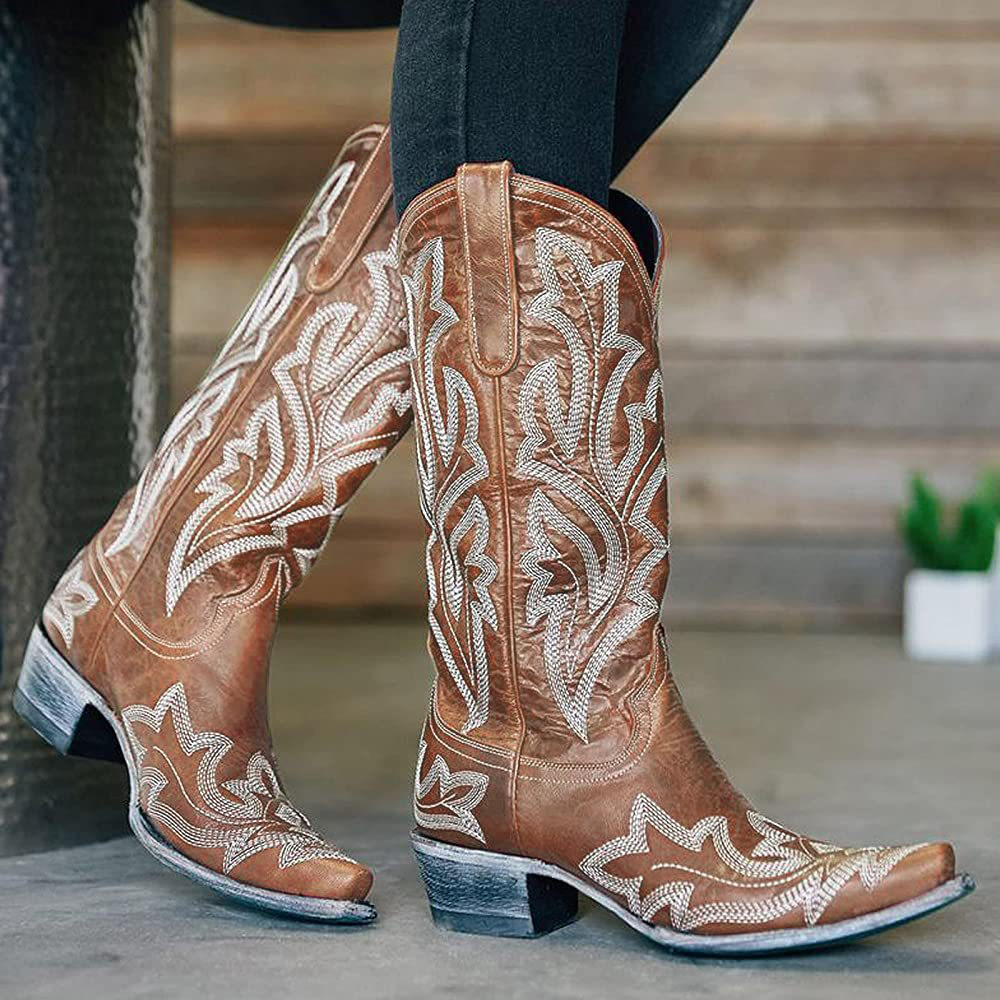 Woman Vintage Western Cowboy Leather Tall Boots