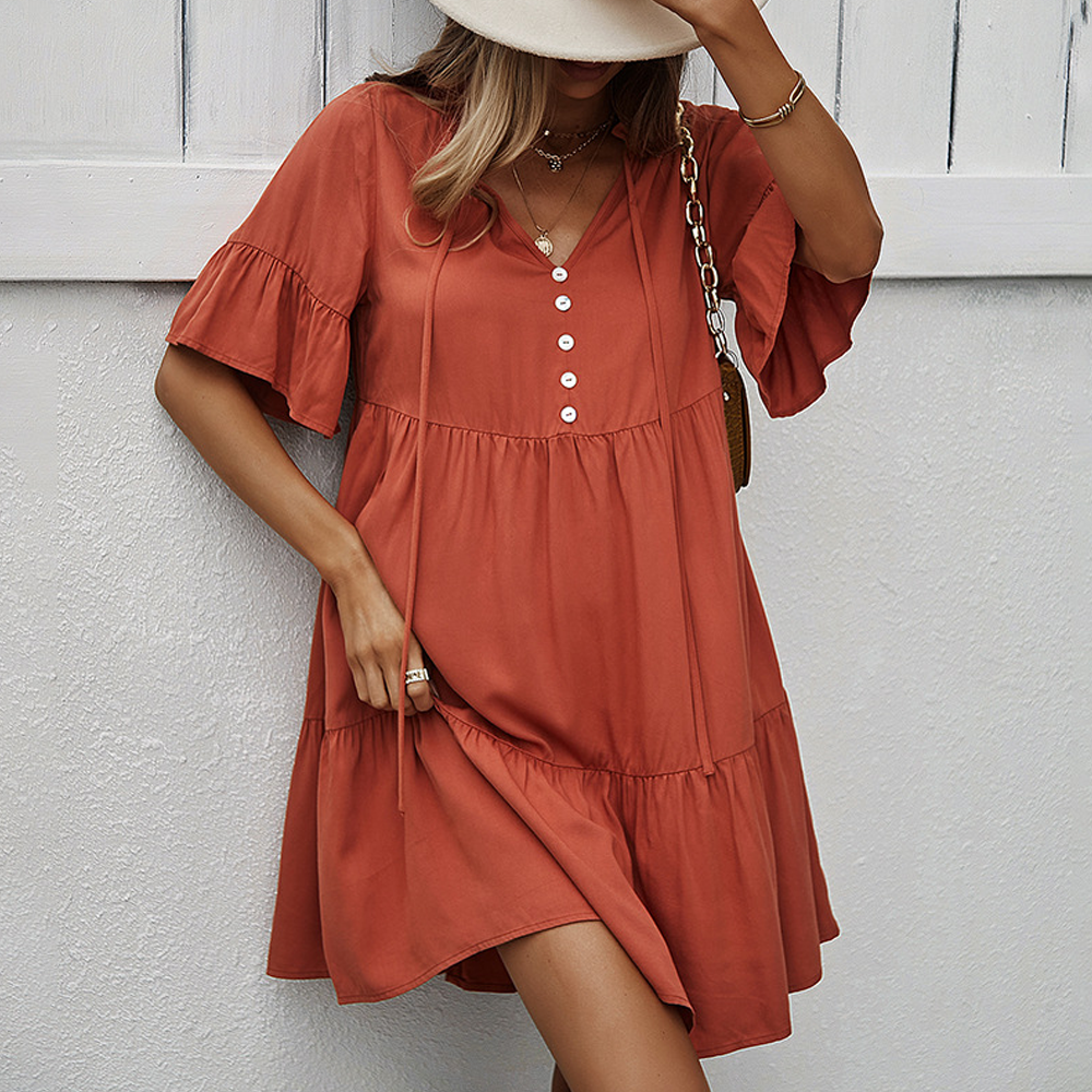 Women's Short Sleeve Solid Color Casual Dress
