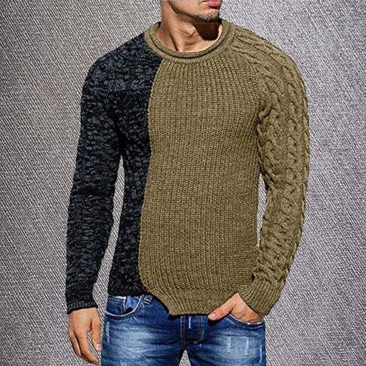 Men's Round Neck Sweater Colorblock Knitted Pullover
