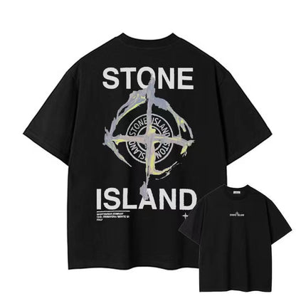 Stone Island Unisex Print Crew Neck Casual T-Shirt