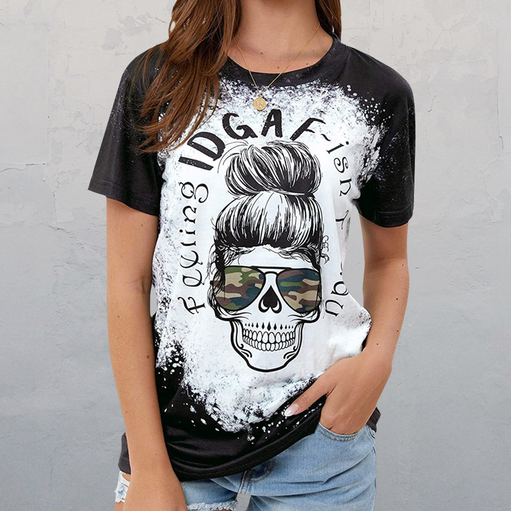 Women's Skull Print Round Neck Short-Sleeved t-Shirt