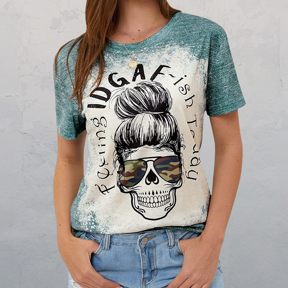 Women's Skull Print Round Neck Short-Sleeved t-Shirt