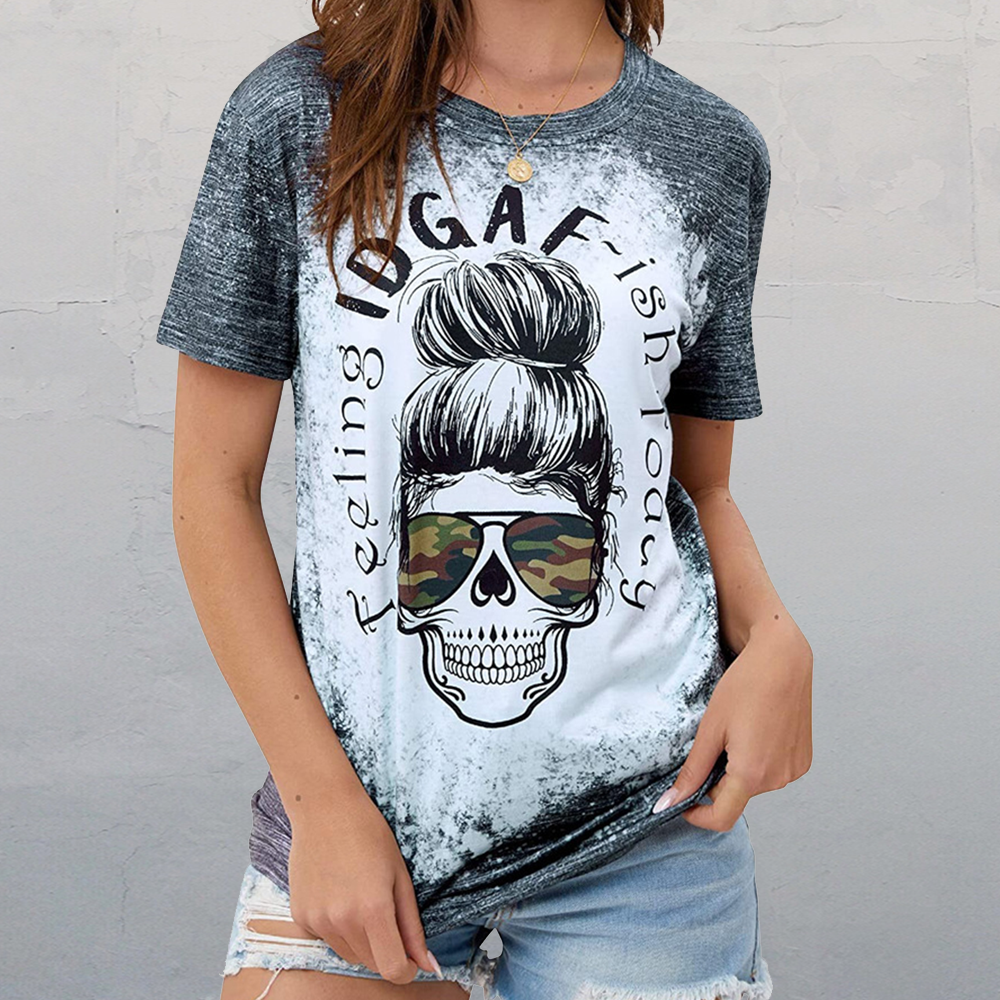 Women's Skull Print Round Neck Short-Sleeved t-Shirt