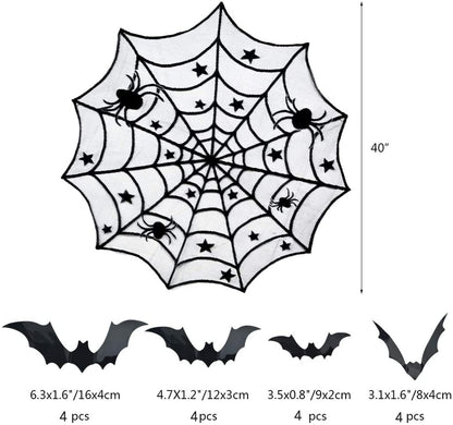 5 Pieces Of Halloween Decoration Black Lace Round Spider Web Tablecloth Lampshade