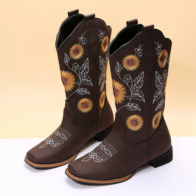 Women's Westsrn Squared Sun Flower Shaft Cowgirl Boots