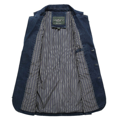 Men's Denim Suit Lapel Pocket Jacket