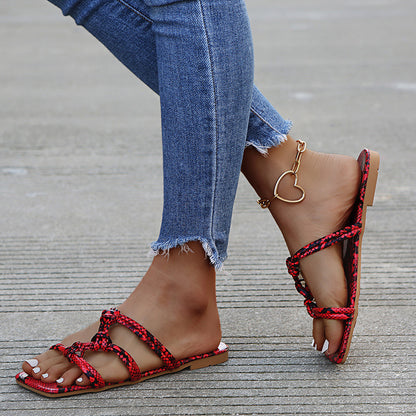 Summer Flat Leather Slippers For Women
