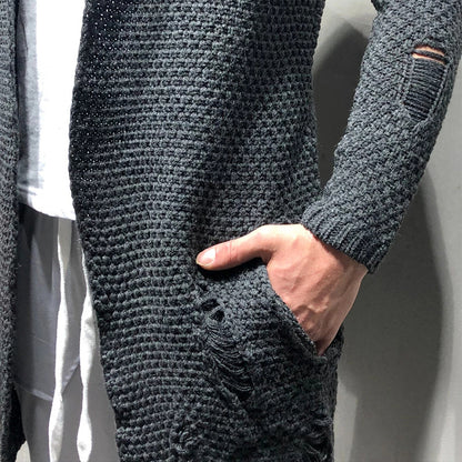 Men's Lapel Long Knit Cardigan