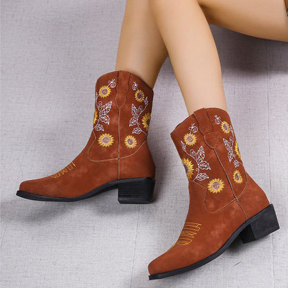 Women's Vintage Western Embroidered Flat Boots
