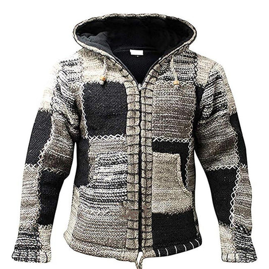 Men's Cardigan Jacket Winter Sweater Color Stitched Cardigan Coat