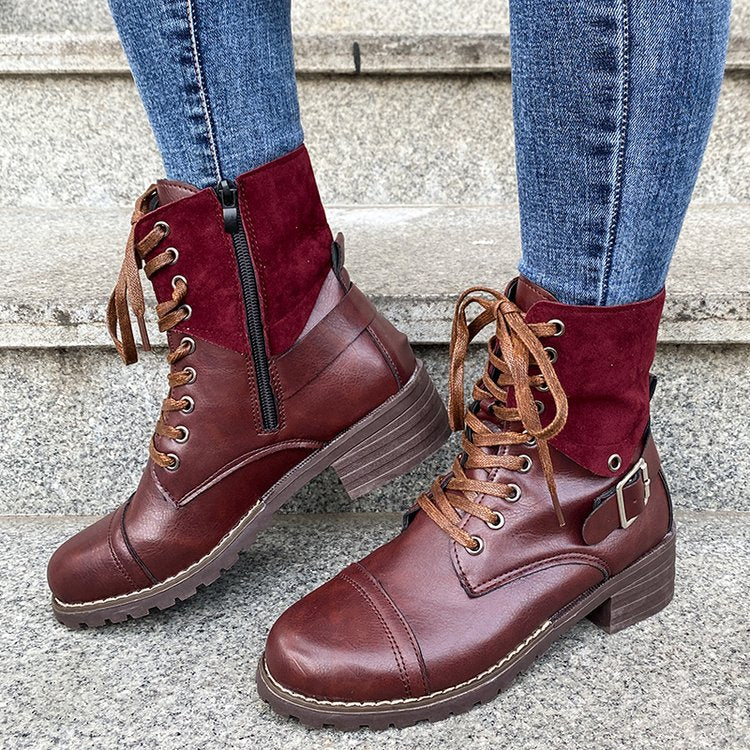 Chunky-heel Lace-up Boots For Women