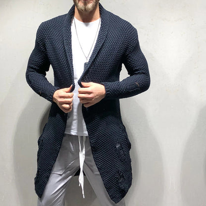 Men's Lapel Long Knit Cardigan