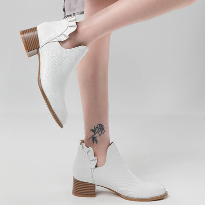 Women's Leather Chunky Heel Boots