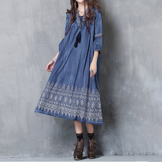 Women's Denim Embroidery Dress