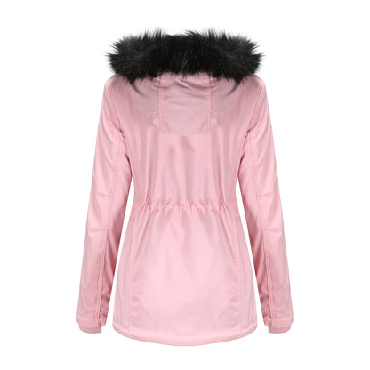 Woman's Detachable Hood Fur Collar Plus Fleece Jacket