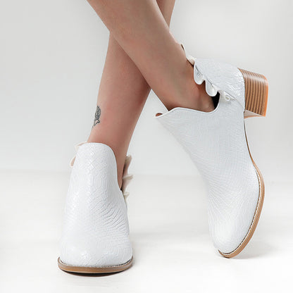 Women's Leather Chunky Heel Boots
