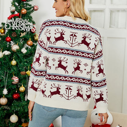 Women's Christmas White Reindeer Sweater