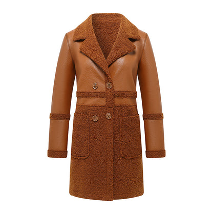Long Reversible Plush Leather Jacket For Women
