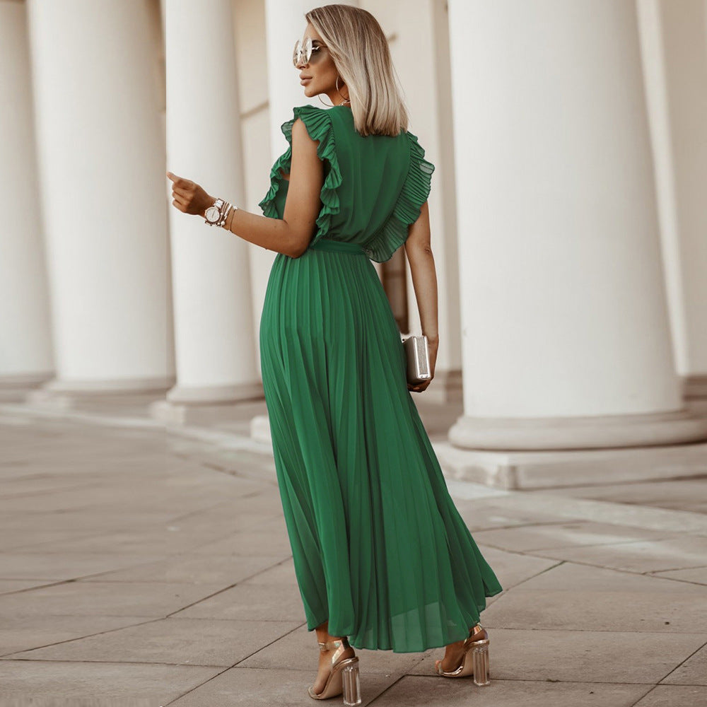 Chiffon Pleated Skirt Solid Color Dress