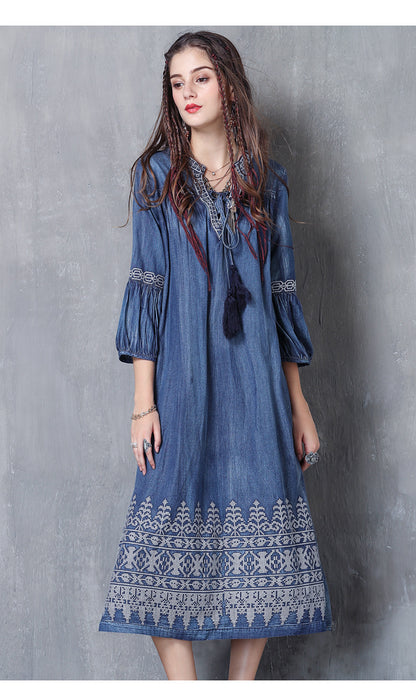 Women's Denim Embroidery Dress