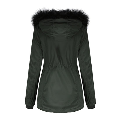 Woman's Detachable Hood Fur Collar Plus Fleece Jacket
