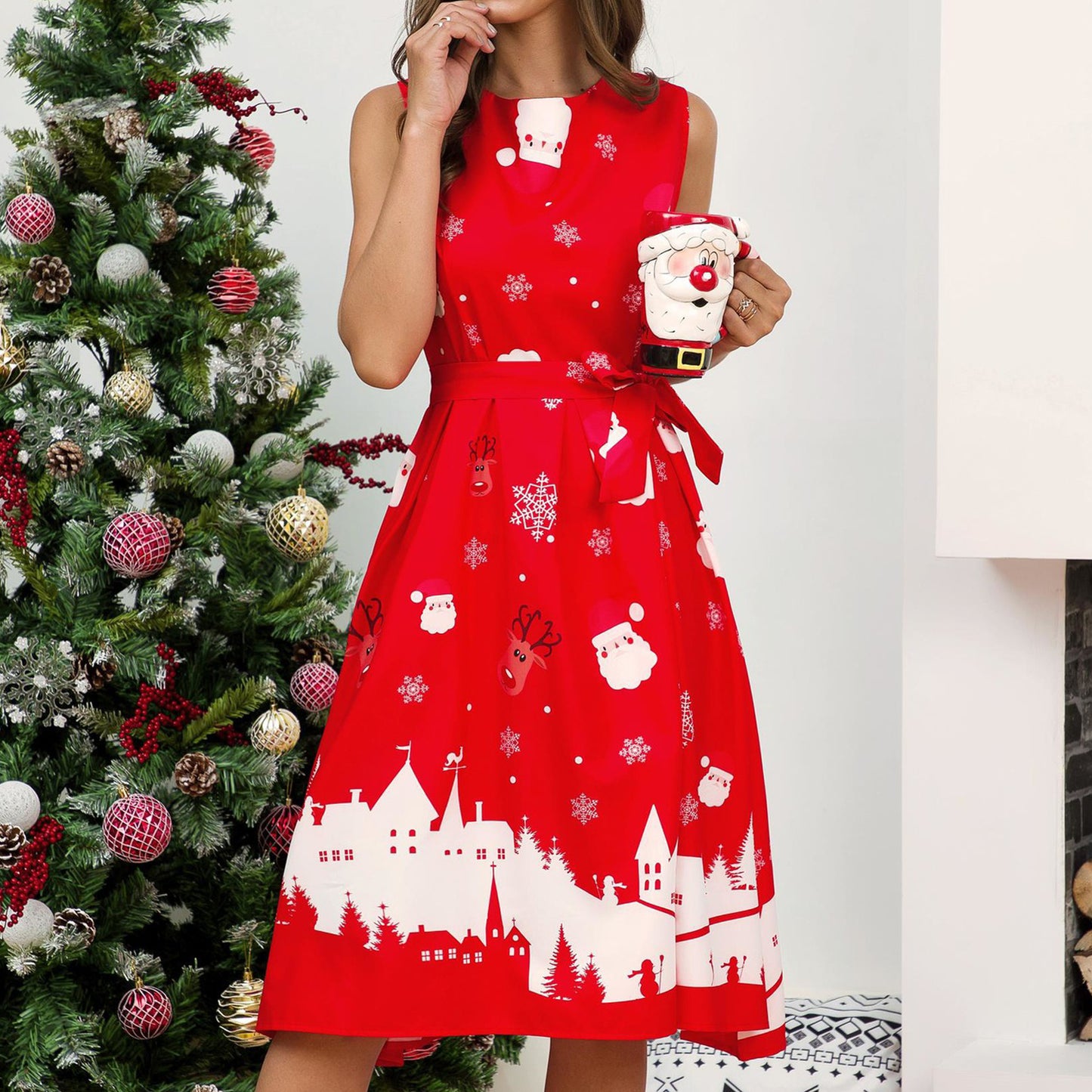 Women's Slim Fit Christmas Sleeveless Dress