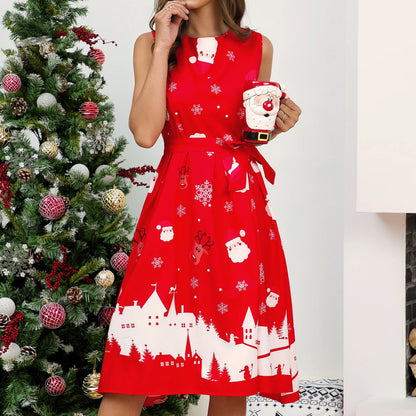 Women's Slim Fit Christmas Sleeveless Dress