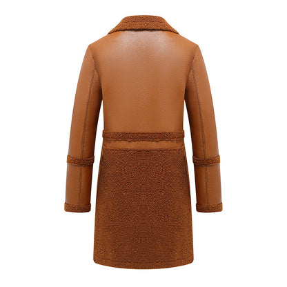 Long Reversible Plush Leather Jacket For Women