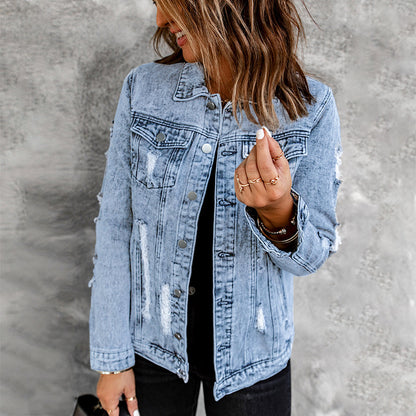 Women's Casual Denim Ripped Jacket