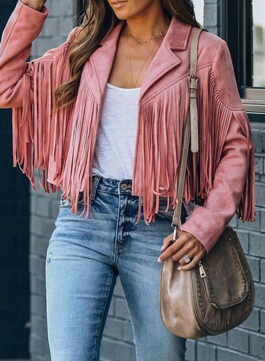 Women's Jackets Long-sleeve Printed Fringed Jacket