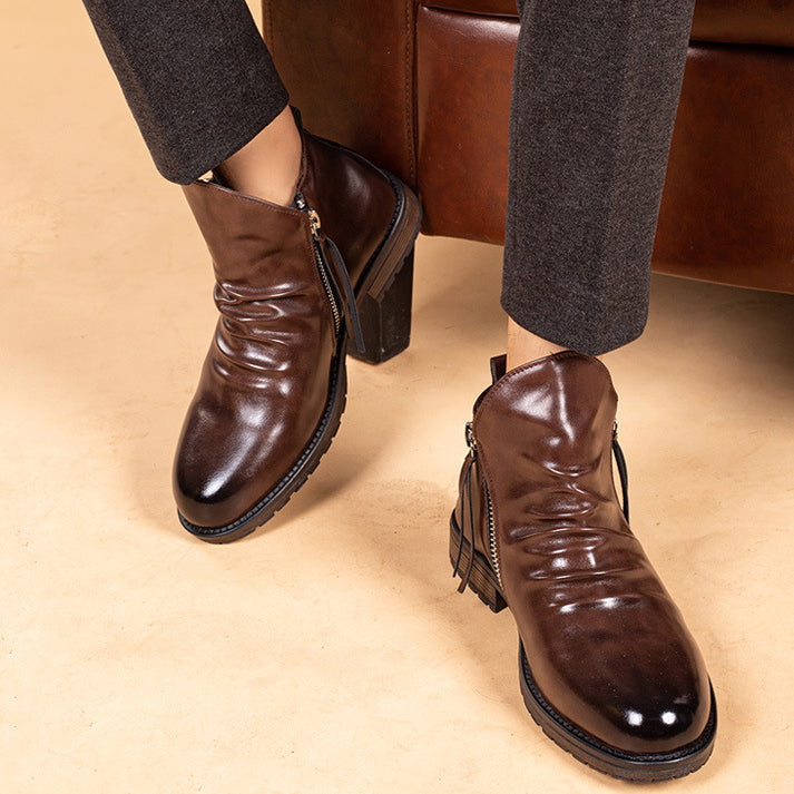 Men's Leather Zip Casual Short Boots